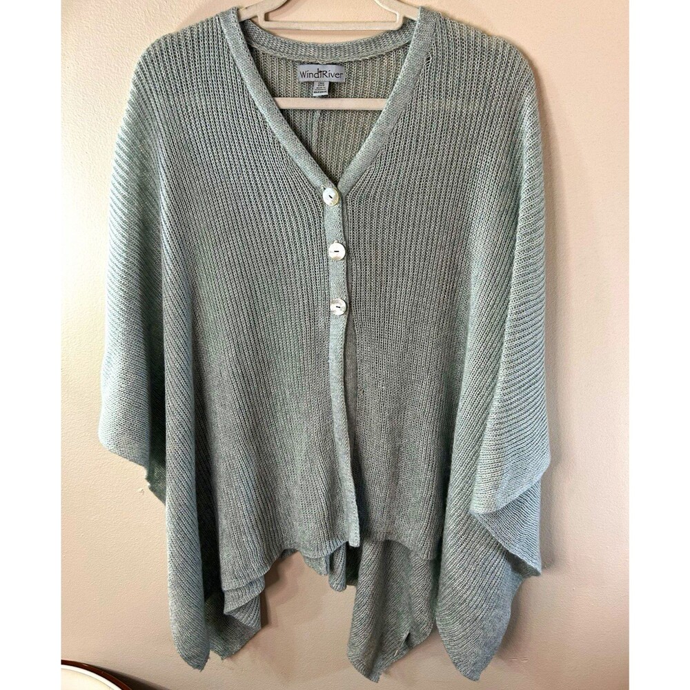 WindRiver Women's One Size turquoise Knit Poncho Sweater V-Neck Button Front